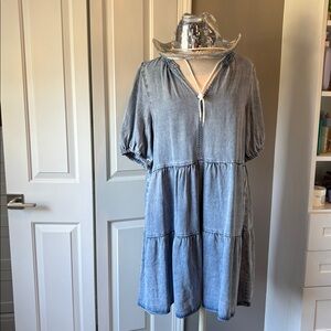 Velvet Heart Light Blue Tiered Midi Dress w/ pockets! NWOT